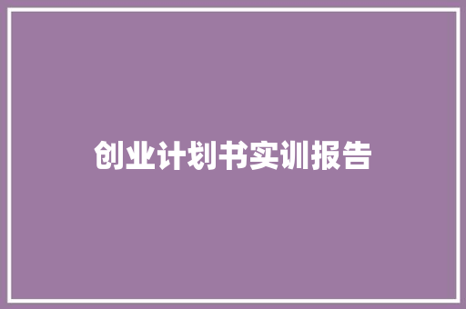 创业计划书实训报告