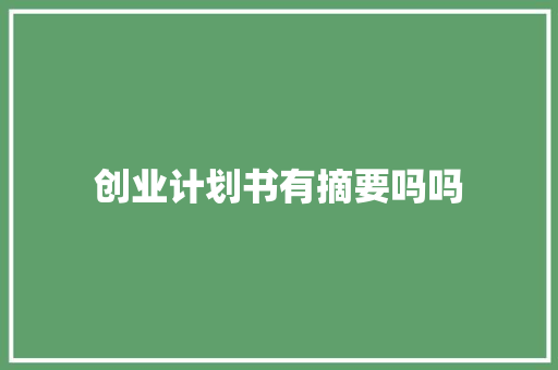 创业计划书有摘要吗吗