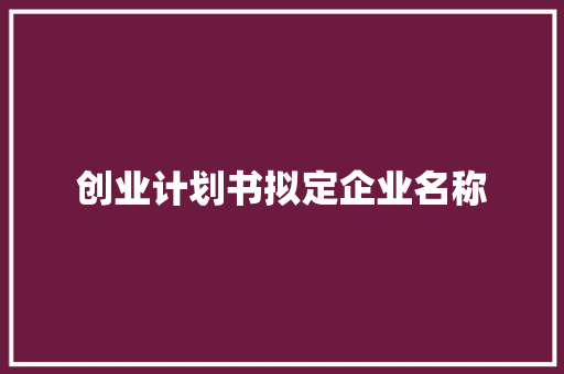 创业计划书拟定企业名称