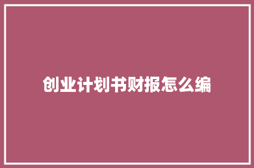 创业计划书财报怎么编