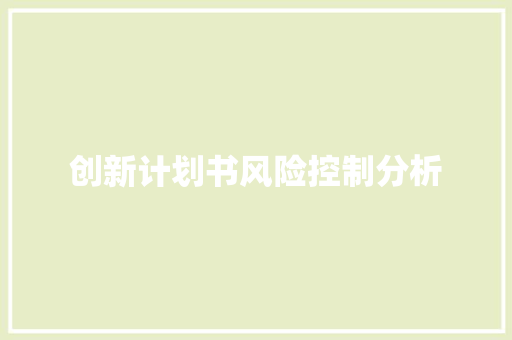 创新计划书风险控制分析