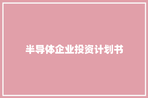 半导体企业投资计划书