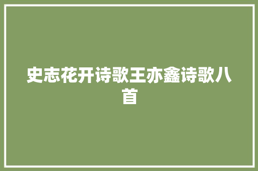 史志花开诗歌王亦鑫诗歌八首
