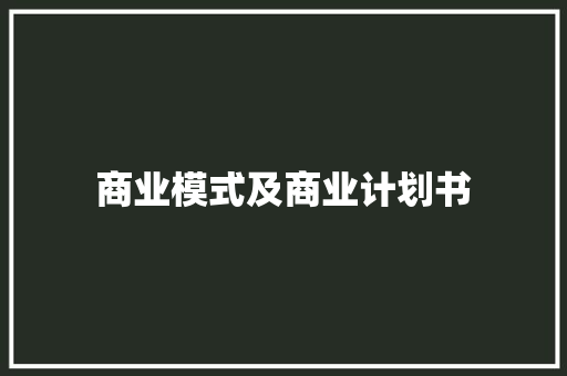 商业模式及商业计划书