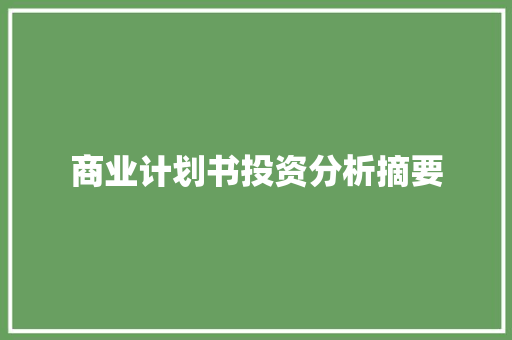 商业计划书投资分析摘要