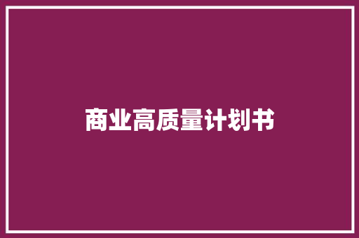 商业高质量计划书
