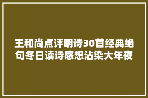 王和尚点评明诗30首经典绝句冬日读诗感想沾染大年夜明王朝的魅力