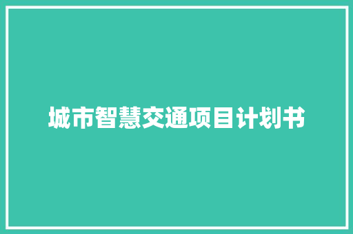 城市智慧交通项目计划书