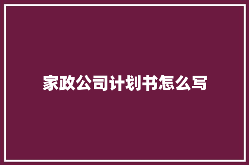 家政公司计划书怎么写