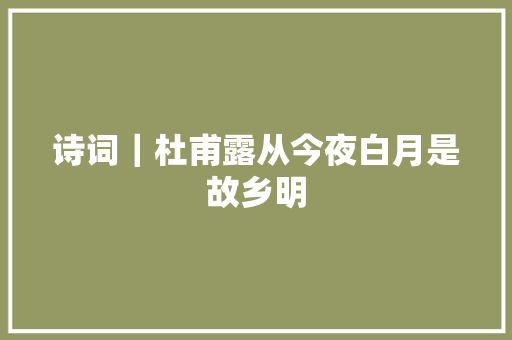 诗词｜杜甫露从今夜白月是故乡明