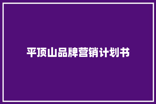 平顶山品牌营销计划书