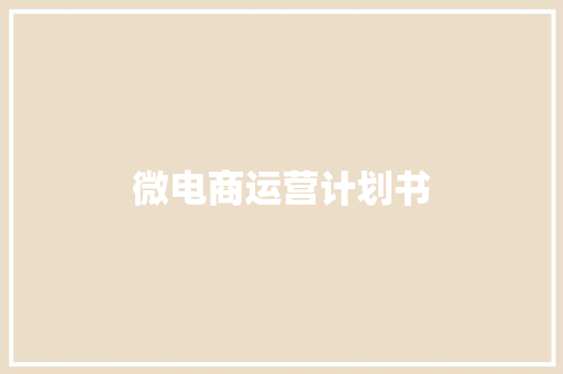微电商运营计划书