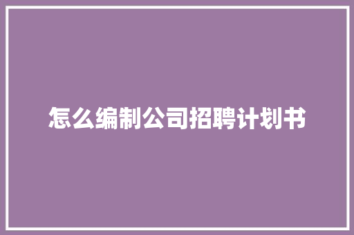 怎么编制公司招聘计划书