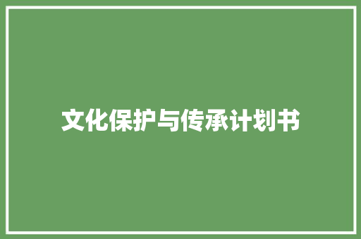 文化保护与传承计划书