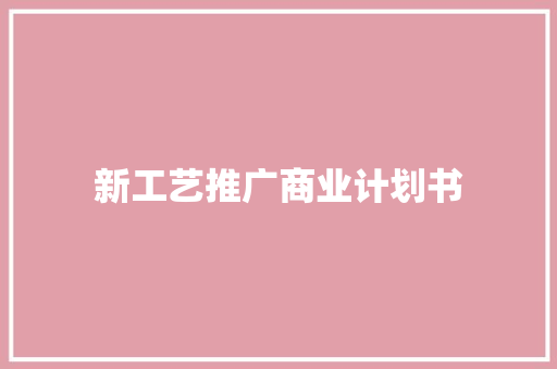 新工艺推广商业计划书