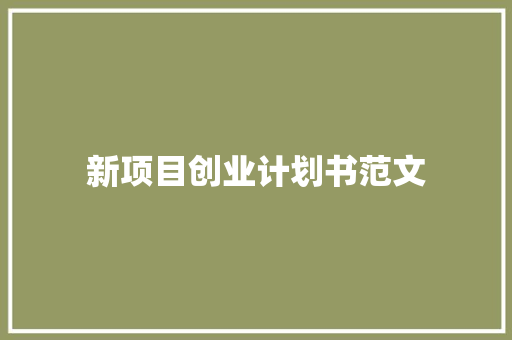 新项目创业计划书范文