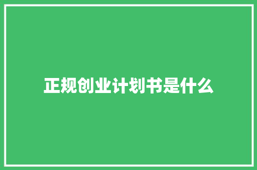 正规创业计划书是什么