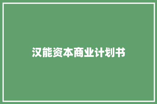 汉能资本商业计划书