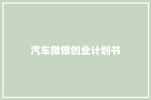 汽车微修创业计划书