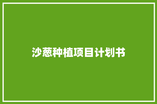 沙葱种植项目计划书