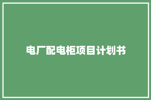 电厂配电柜项目计划书