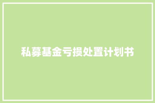 私募基金亏损处置计划书