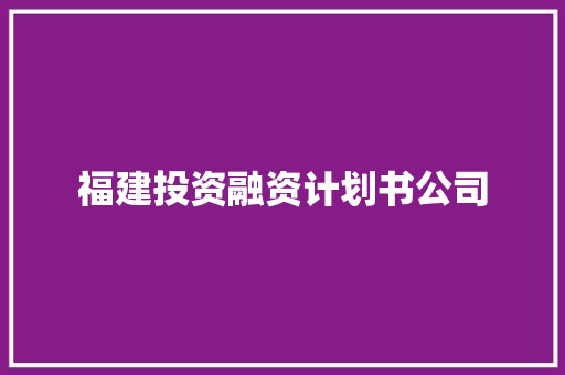 福建投资融资计划书公司