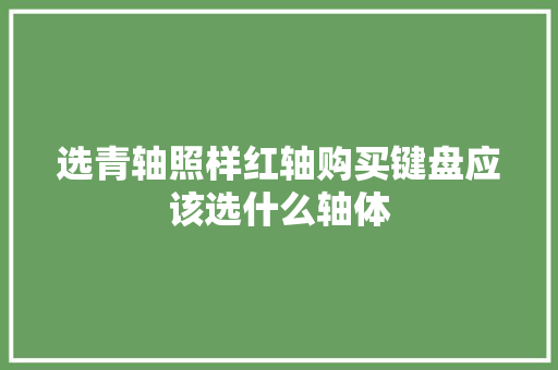 选青轴照样红轴购买键盘应该选什么轴体