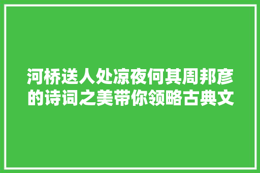 河桥送人处凉夜何其周邦彦的诗词之美带你领略古典文化