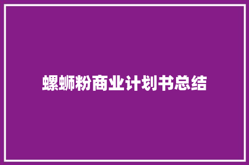 螺蛳粉商业计划书总结