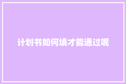 计划书如何填才能通过呢