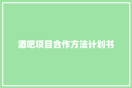 酒吧项目合作方法计划书