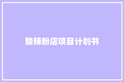 酸辣粉店项目计划书