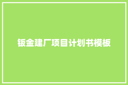 钣金建厂项目计划书模板