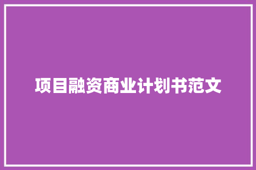项目融资商业计划书范文