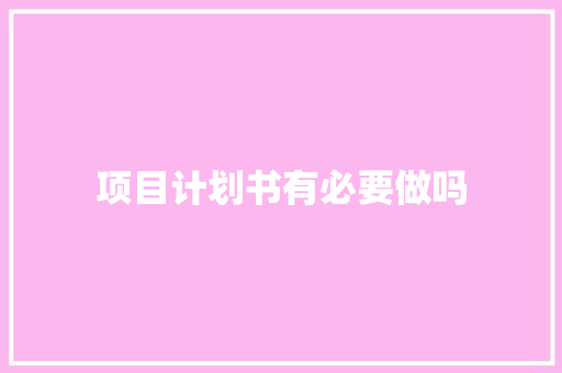 项目计划书有必要做吗