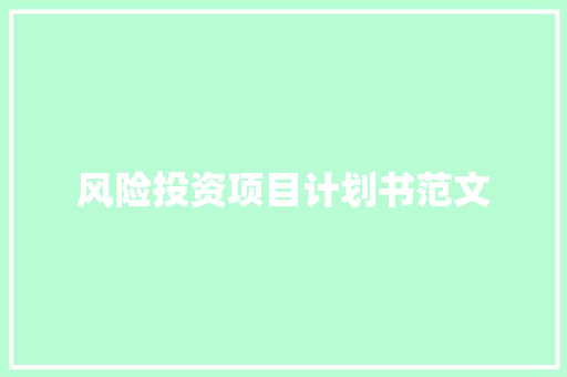 风险投资项目计划书范文