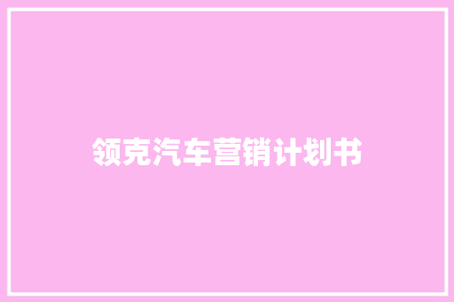 领克汽车营销计划书