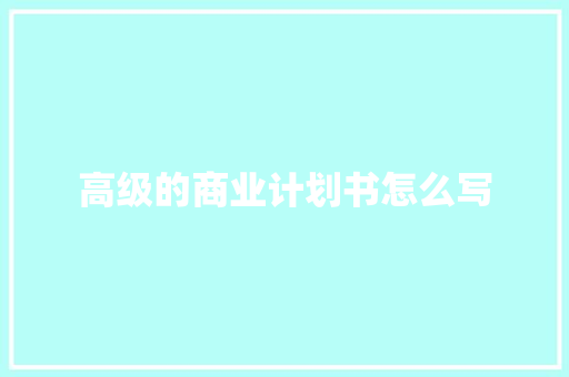高级的商业计划书怎么写