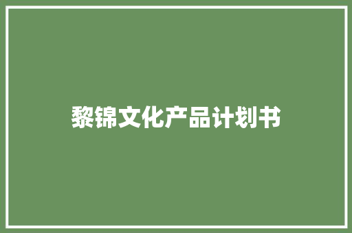 黎锦文化产品计划书