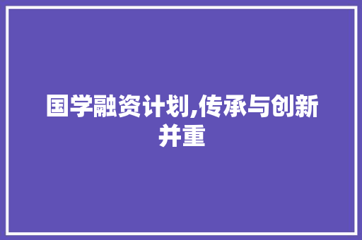 国学融资计划,传承与创新并重，共创文化繁荣新篇章