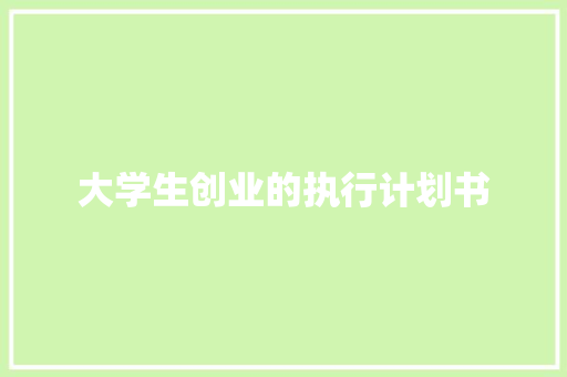 大学生创业的执行计划书