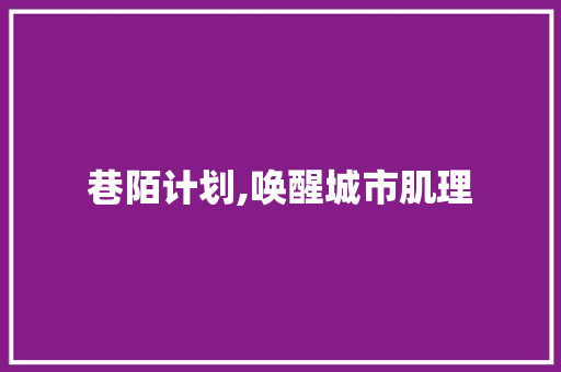 巷陌计划,唤醒城市肌理，重塑社区活力