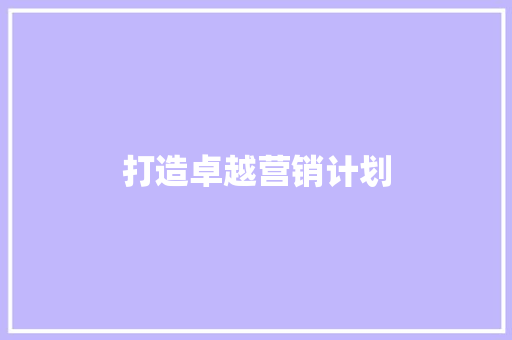 打造卓越营销计划，助力企业腾飞