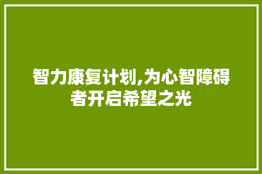 智力康复计划,为心智障碍者开启希望之光