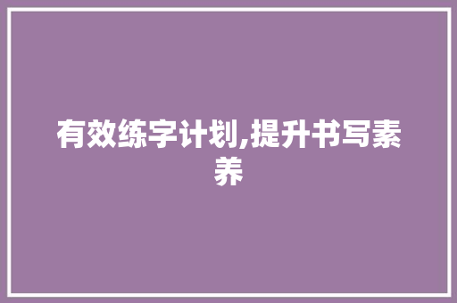 有效练字计划,提升书写素养，塑造美好人生