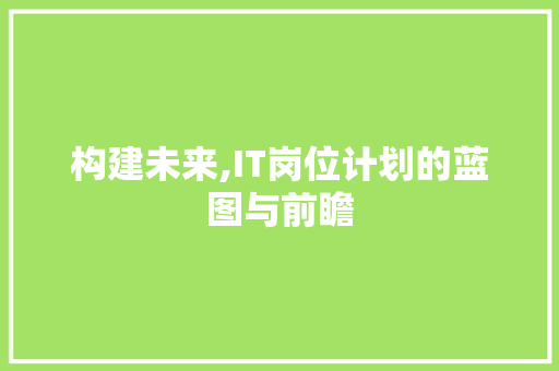 构建未来,IT岗位计划的蓝图与前瞻