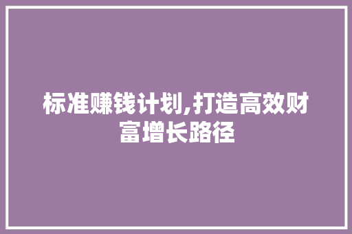 标准赚钱计划,打造高效财富增长路径
