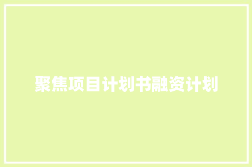 聚焦项目计划书融资计划，助力企业腾飞发展