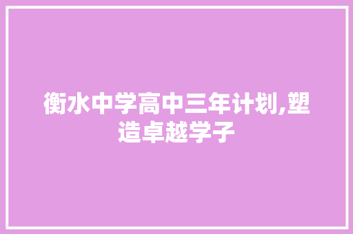 衡水中学高中三年计划,塑造卓越学子，成就辉煌未来
